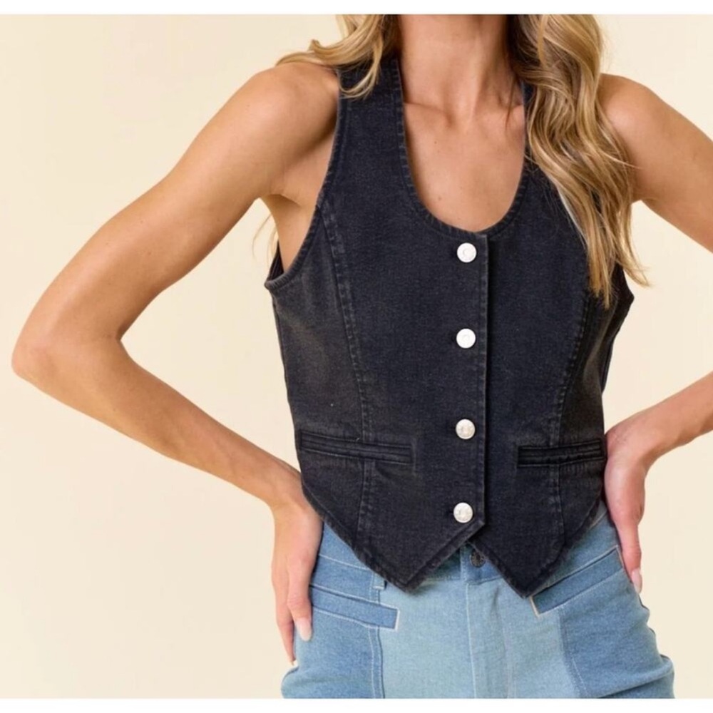 Women's Black Button Down Vest